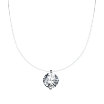 S925 Mermaid Tear Floating CZ Necklace, Sterling Silver Invisible Fishing Line 6-8mm Cubic Zirconia Pendant, 40+5cm Adjustable Dainty Minimalist Choker