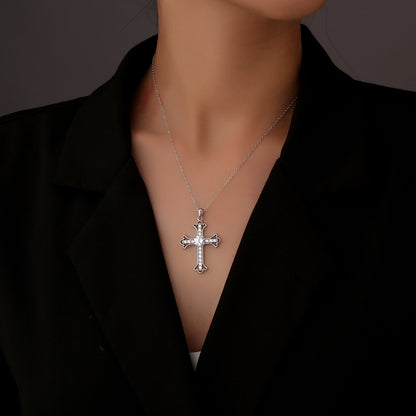 S925 Sterling Silver Moissanite Cross Necklace for Men and Women – Delicate Cross Pendant Elegant Collarbone Chain