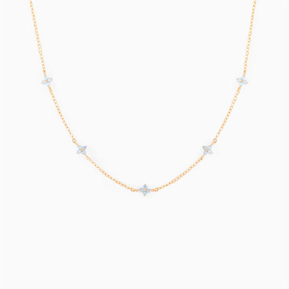 18K Gold Plated Tiny Blue Flower Necklace For Women, Gold Color Cute Pendant Necklace, Trendy Female Fashion Jewelry