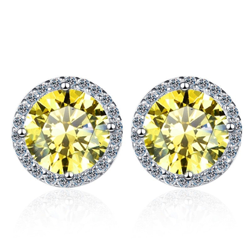 S925 Multicolor Moissanite Halo Stud Earrings, Sterling Silver 10 Color Round-Cut Certificated Moissanite Jewelry for Men & Women, Simple & Stylish Gift for Wedding, Birthday, Anniversary