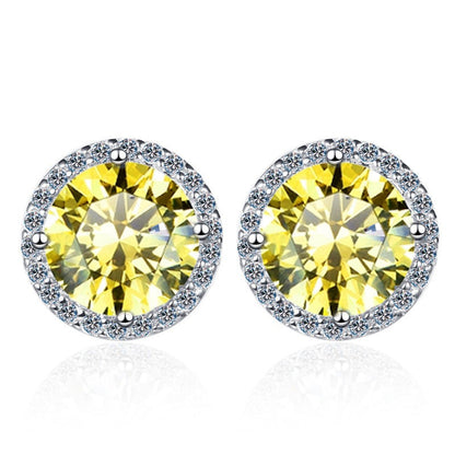 S925 Multicolor Moissanite Halo Stud Earrings, Sterling Silver 10 Color Round-Cut Certificated Moissanite Jewelry for Men & Women, Simple & Stylish Gift for Wedding, Birthday, Anniversary
