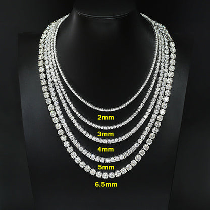 VVS1 Moissanite S925 & 14K Tennis Chain Iced Out Necklace and Bracelet, 6–26 Inch, 2–6.5mm Round Cut D-Grade Certified Moissanite, Sterling Silver White Gold Plated, Hypoallergenic Hip Hop Jewelry