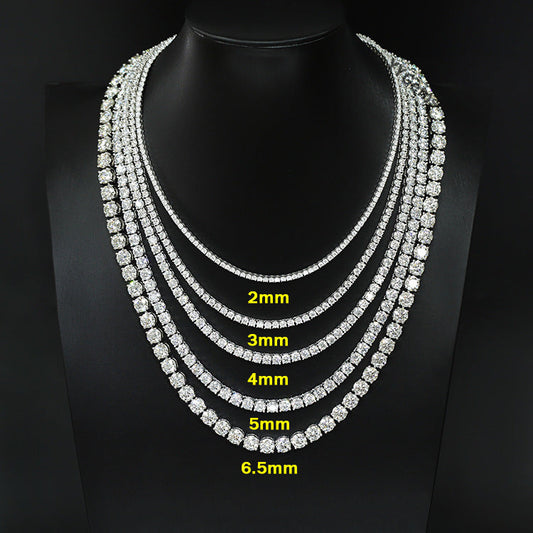 VVS1 Moissanite S925 & 14K Tennis Chain Iced Out Necklace and Bracelet, 6–26 Inch, 2–6.5mm Round Cut D-Grade Certified Moissanite, Sterling Silver White Gold Plated, Hypoallergenic Hip Hop Jewelry