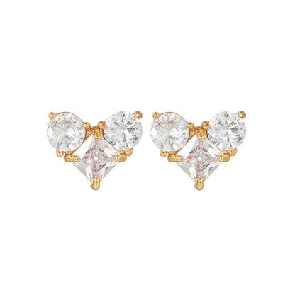 16 Pairs Pink Heart Stud Hoop Huggies Drop Earrings Set, 18K Gold Plated Stacking CZ & Pearl Designs, Planet Snowflake Moon Star