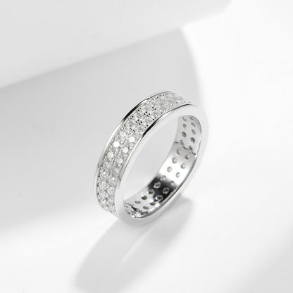 S925 Moissanite Matching Couple Eternity Bands Wedding Rings, Two-Row 1ct & Three-Row 1.8ct, D-Grade VVS, 18K White Gold Plated Unisex Rings