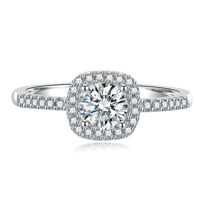 S925 Multicolor Moissanite Cushion Halo Adjustable Rings with Pavé-Set Band & Square Accents, 0.5ct-2ct D-Grade VVS Certificate, 12 Vibrant Colors, Sterling Silver Jewelry