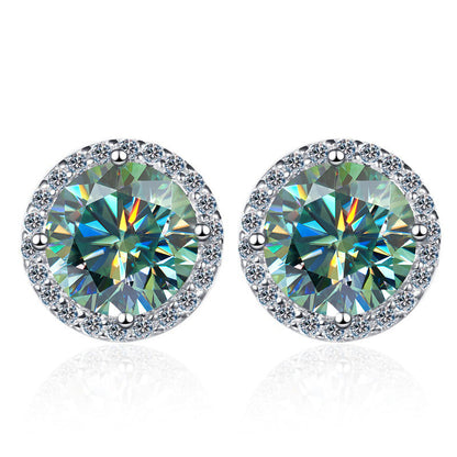 S925 Multicolor Moissanite Halo Stud Earrings, Sterling Silver 10 Color Round-Cut Certificated Moissanite Jewelry for Men & Women, Simple & Stylish Gift for Wedding, Birthday, Anniversary