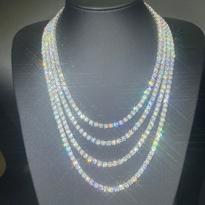 VVS1 Moissanite S925 & 14K Tennis Chain Iced Out Necklace and Bracelet, 6–26 Inch, 2–6.5mm Round Cut D-Grade Certified Moissanite, Sterling Silver White Gold Plated, Hypoallergenic Hip Hop Jewelry