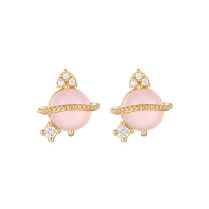 16 Pairs Pink Heart Stud Hoop Huggies Drop Earrings Set, 18K Gold Plated Stacking CZ & Pearl Designs, Planet Snowflake Moon Star