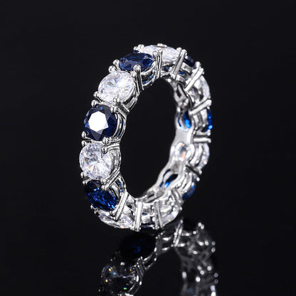 S925 Geometric Stackable Band CZ Ring, 5mm Cubic Zirconia, Sterling Silver Retro Statement Ring for Men and Women