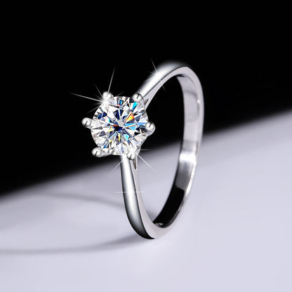 S925 Classic 6-Prong Moissanite Engagement Ring, 0.5–3ct Round Cut D-Grade VVS Certified Solitaire, Sterling Silver Wedding Gift for Her Him