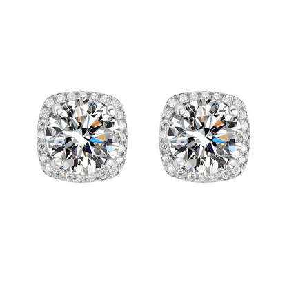 S925 Magnetic Multicolor Moissanite Square Halo Stud Earrings for Men Women,  0.5/1ct Round Cut, Inlaid Magnetic Earrings Non-Piercing Clip On Stud Earring