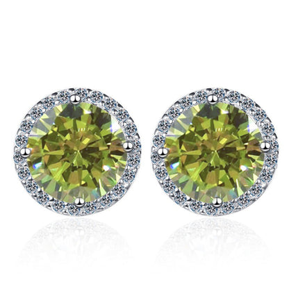 S925 Multicolor Moissanite Halo Stud Earrings, Sterling Silver 10 Color Round-Cut Certificated Moissanite Jewelry for Men & Women, Simple & Stylish Gift for Wedding, Birthday, Anniversary