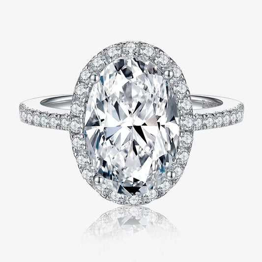 Dazzling 4 Carat Oval-Cut CZ Halo Adjustable Ring with Pave Band, Cubic Zirconia Luxury Design for Men and Women
