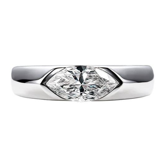 S925 18k Marquise Moissanite Wedding Engagement Ring, 5*10mm 1ct VVS D-Gragde Certified, 18K White Gold & Rhodium Plated Vintage-Inspired Luxury Solitaire for Her Him