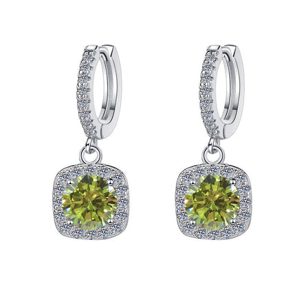 S925 Colorful Moissanite Halo Earrings with Pavé-Set Halo & Hoop, 1ct D-Grade VVS1 Moissanite in 12 Vibrant Colors with GAR certification, Sterling Silver Earrings