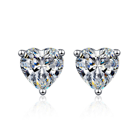 S925 Moissanite/CZ Heart Shape Stud Earrings, 1-2ct D-Grade VVS Certificate, Hypoallergenic Sterling Silver Gift