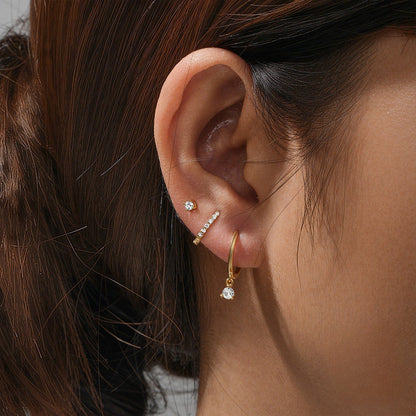 3 Pieces Twinkle Charm LuxeHoop & Stud Earring Set with Zircon, 18k Gold Plated Ear Studs and Drops, Stacked Lobe Pretty Studs Cartilage Earrings