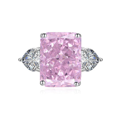 Multicolor Ice Flower Cut CZ Adjustable Ring, 10*14mm 5A Main Cubic Zirconia, Two Heart Side CZ, Dainty Luxe