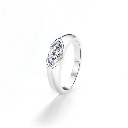 S925 18k Marquise Moissanite Wedding Engagement Ring, 5*10mm 1ct VVS D-Gragde Certified, 18K White Gold & Rhodium Plated Vintage-Inspired Luxury Solitaire for Her Him