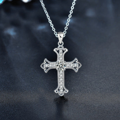 S925 Sterling Silver Moissanite Cross Necklace for Men and Women – Delicate Cross Pendant Elegant Collarbone Chain