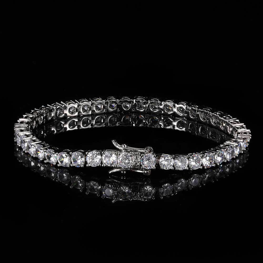 Hip Hop Iced Out Tennis Chain Bracelet, 18K Gold & White Gold Plated, 3–6mm CZ Iced Out Bling Jewelry