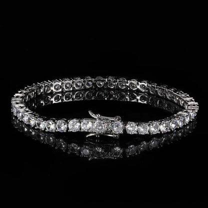 Hip Hop Iced Out Tennis Chain Bracelet, 18K Gold & White Gold Plated, 3–6mm CZ Iced Out Bling Jewelry