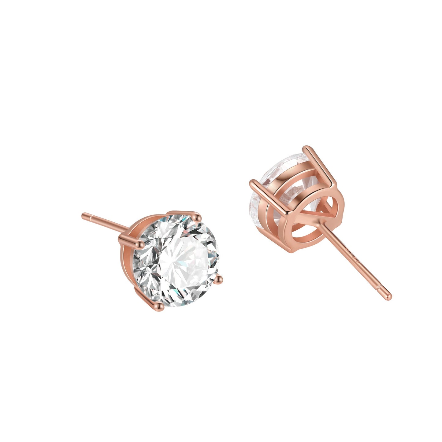 S925 Dazzling Classic 4-Prong CZ Stud Earrings, 2-8mm Round Cubic Zirconia Sterling Silver Earrings, 4 Color Options, Unisex Men Women Daily