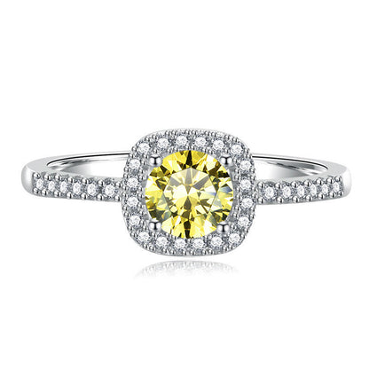 S925 Multicolor Moissanite Cushion Halo Adjustable Rings with Pavé-Set Band & Square Accents, 0.5ct-2ct D-Grade VVS Certificate, 12 Vibrant Colors, Sterling Silver Jewelry