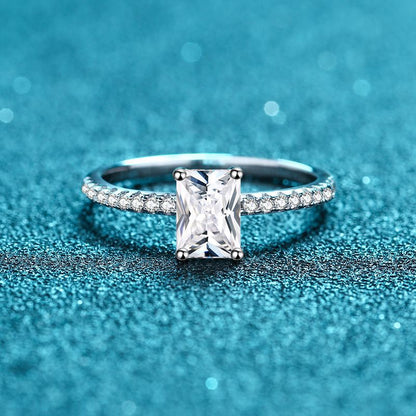 S925 Radiant Cut Moissanite & High Carbon Engagement Ring with Pavé-Set Band, 1-3 Carat VVS1 D-Color Certified, Four-Prong Sterling Silver Ring
