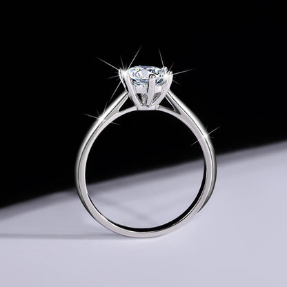 S925 Classic 6-Prong Moissanite Engagement Ring, 0.5–3ct Round Cut D-Grade VVS Certified Solitaire, Sterling Silver Wedding Gift for Her Him
