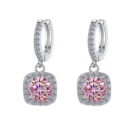 S925 Colorful Moissanite Halo Earrings with Pavé-Set Halo & Hoop, 1ct D-Grade VVS1 Moissanite in 12 Vibrant Colors with GAR certification, Sterling Silver Earrings