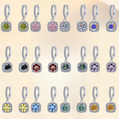 S925 Colorful Moissanite Halo Earrings with Pavé-Set Halo & Hoop, 1ct D-Grade VVS1 Moissanite in 12 Vibrant Colors with GAR certification, Sterling Silver Earrings