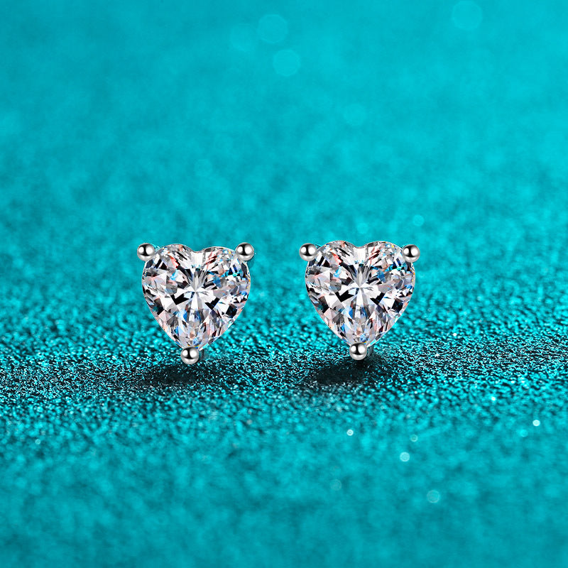 S925 Moissanite/CZ Heart Shape Stud Earrings, 1-2ct D-Grade VVS Certificate, Hypoallergenic Sterling Silver Gift