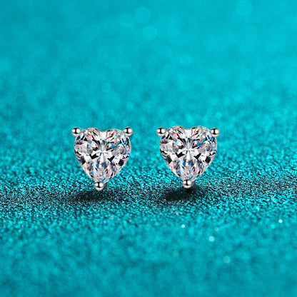 S925 Moissanite/CZ Heart Shape Stud Earrings, 1-2ct D-Grade VVS Certificate, Hypoallergenic Sterling Silver Gift