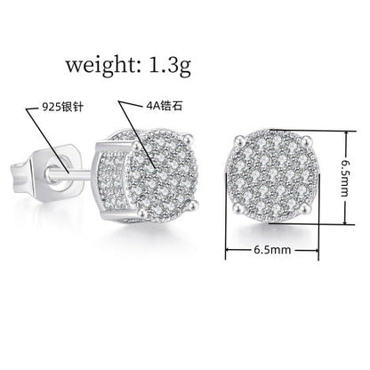 Iced Out CZ 18k Dazzling Stud Earrings, S925 Silver Post, 4 Style Options, Hip Hop Hypoallergenic 4A Cubic Zirconia Bling Studs for Men and Women