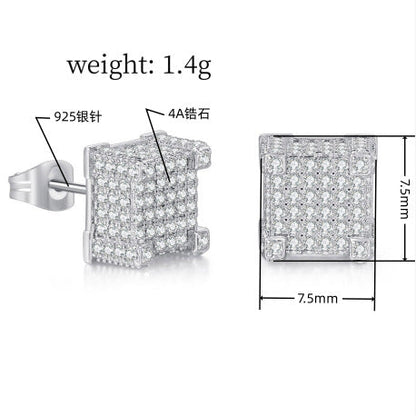 Iced Out CZ 18k Dazzling Stud Earrings, S925 Silver Post, 4 Style Options, Hip Hop Hypoallergenic 4A Cubic Zirconia Bling Studs for Men and Women