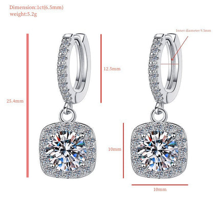 S925 Rainbow Green Moissanite Square Halo Earrings with Pavé-Set Halo & Hoop, 1ct D-Grade VVS1 Round Moissanite with GAR certification, Sterling Silver Earrings