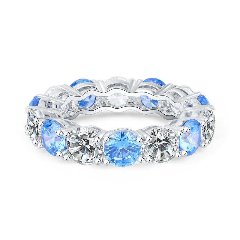 S925 Geometric Stackable Band CZ Ring, 5mm Cubic Zirconia, Sterling Silver Retro Statement Ring for Men and Women