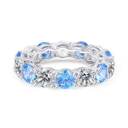 S925 Geometric Stackable Band CZ Ring, 5mm Cubic Zirconia, Sterling Silver Retro Statement Ring for Men and Women