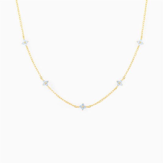 18K Gold Plated Tiny Blue Flower Necklace For Women, Gold Color Cute Pendant Necklace, Trendy Female Fashion Jewelry