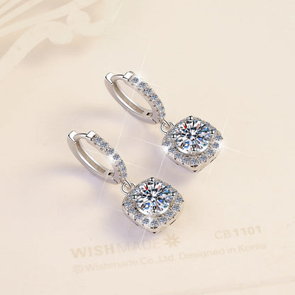 S925 Colorful Moissanite Halo Earrings with Pavé-Set Halo & Hoop, 1ct D-Grade VVS1 Moissanite in 12 Vibrant Colors with GAR certification, Sterling Silver Earrings