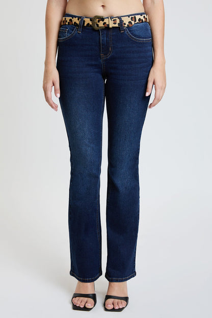 Women's Mid Rise Belted Bootcut Jeans
