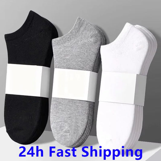 10/5pcs Pairs Low Cut Ankle Breathable Men/Women Socks Solid Color Black White Grey