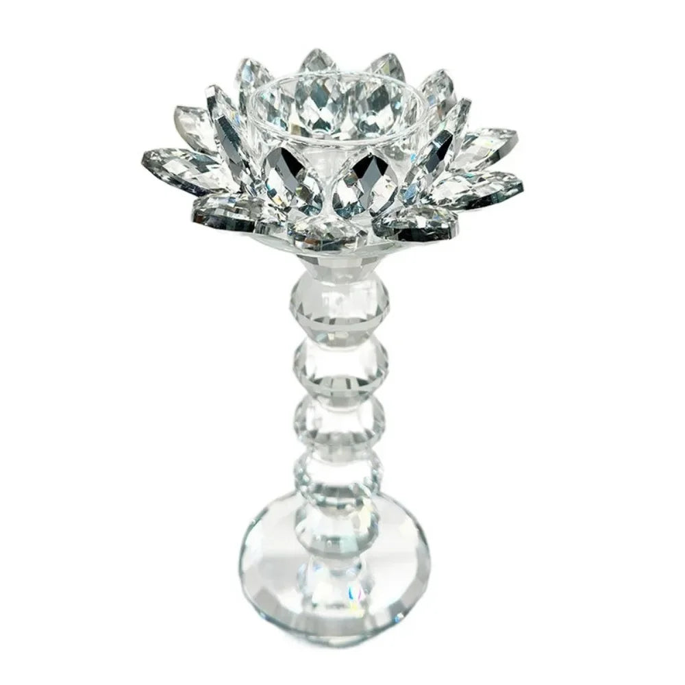 Bright Crystal Lotus Candlestick Durable Elegant Clear Flower