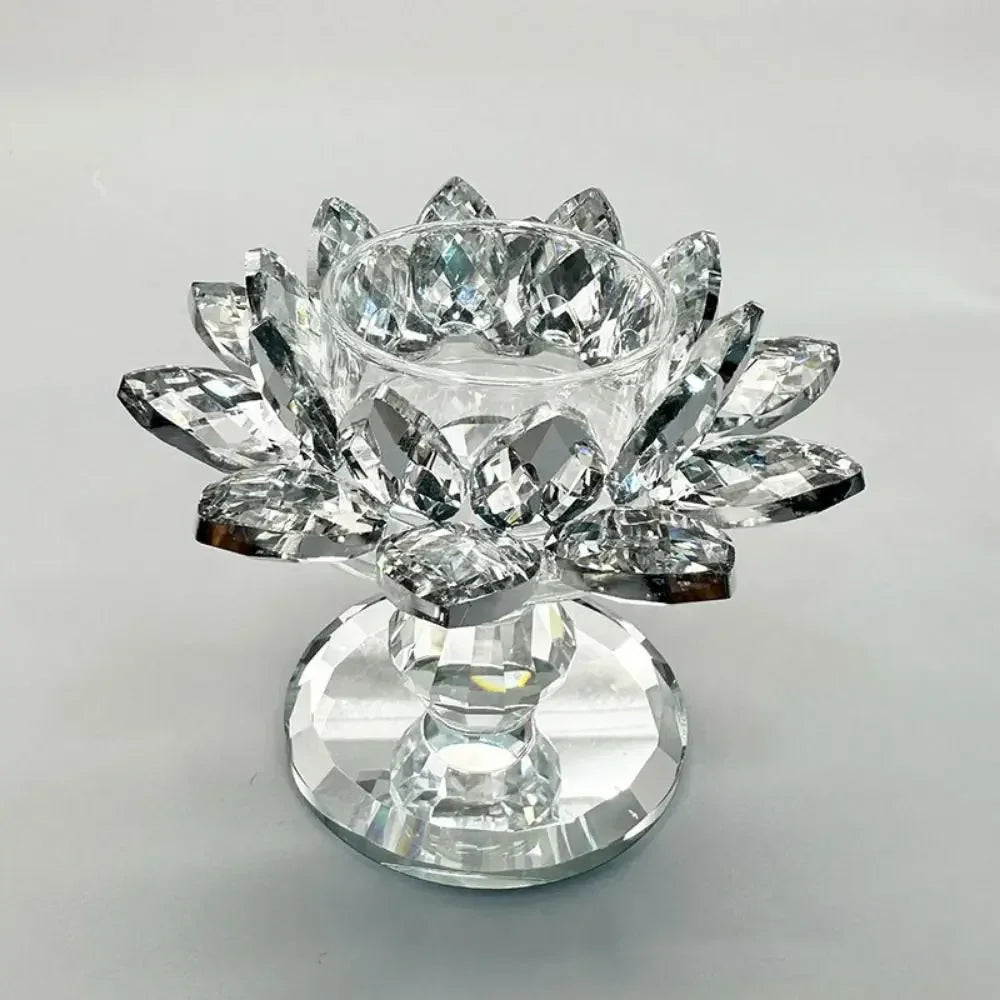 Bright Crystal Lotus Candlestick Durable Elegant Clear Flower