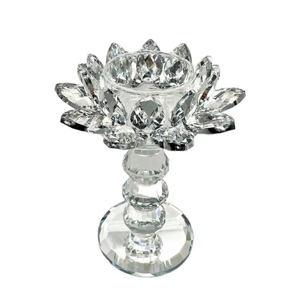 Bright Crystal Lotus Candlestick Durable Elegant Clear Flower