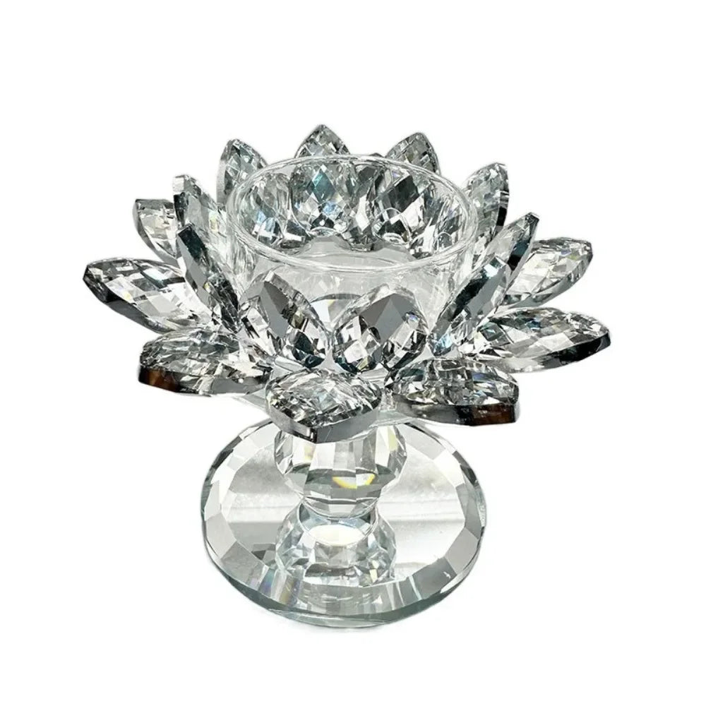 Bright Crystal Lotus Candlestick Durable Elegant Clear Flower
