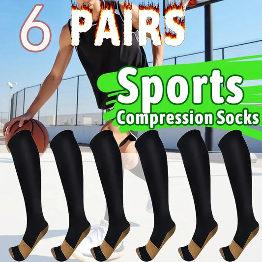 Copper Compression Socks – 6 Pairs, Unisex Athletic Support Socks for Running, Cycling & Travel – L XL / United States
