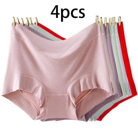 4pcs Women Underwear Panties High Waist Briefs Plus Size
